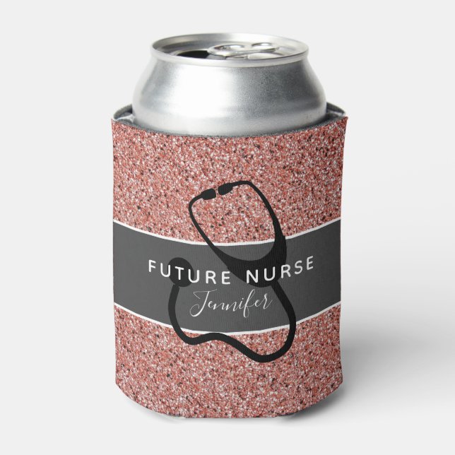Future Nurse Medical Stethoscope Pink Glitter Name Can Cooler (Can Front)
