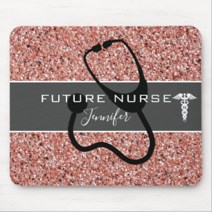 Future Nurse Medical Stethoscope Pink Glitter Name Mouse Mat