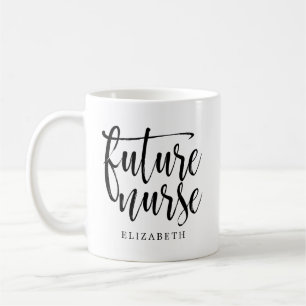Future Nurse (Name) In Brushed Black Script Coffee Mug