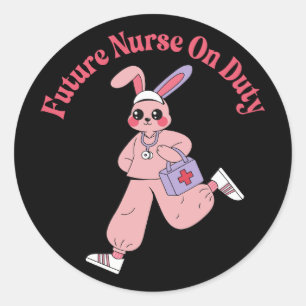 Future Nurse On Duty Cute Bunny Classic Round Sticker