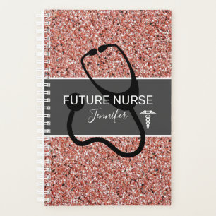 Future Nurse Pink Rose Gold Glitter Personalised Planner