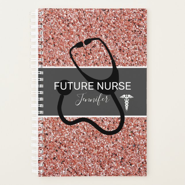 Future Nurse Pink Rose Gold Glitter Personalised Planner (Front)