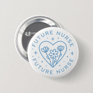 Future nurse preppy floral heart blue aesthetic 6 cm round badge