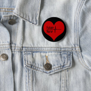Future Nurse Red EKG Heart 6 Cm Round Badge