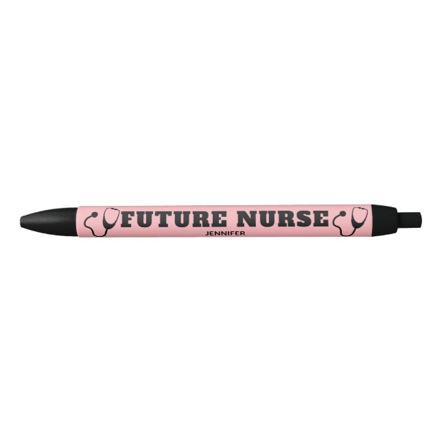 Future Nurse Stethoscope Coral Pink Personalised Black Ink Pen (Front)