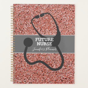 Future Nurse Stethoscope Pink Glitter Personalised Planner