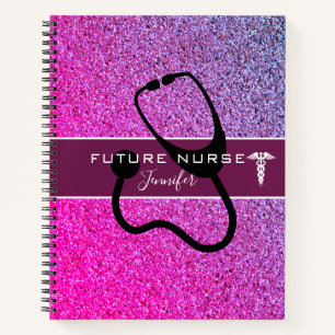Future Nurse Stethoscope Pink Purple Glitter Name Notebook