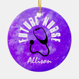 Future Nurse Stethoscope Purple Marble Customised Ceramic Tree Decoration