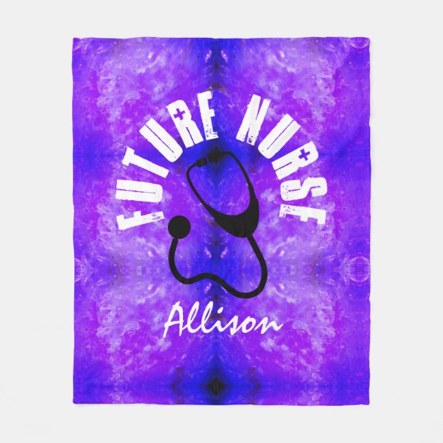 Future Nurse Stethoscope Purple Marble Customised Fleece Blanket (Front)