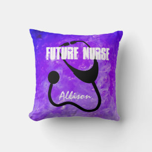 Future Nurse Stethoscope Trendy Marble Purple Cushion
