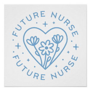 Future nurse student preppy floral blue aesthetic poster