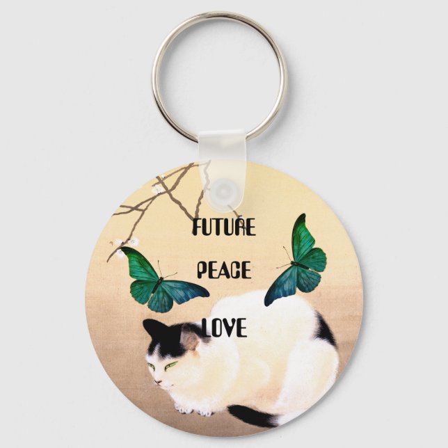 Future, Peace, Love with Japanese Cat Key Ring (Back)