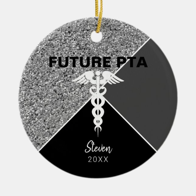 Future Physical Therapist Assistant Silver Name Ceramic Tree Decoration (Front)