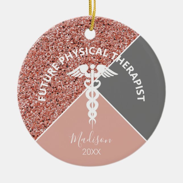 Future Physical Therapist Rose Gold Customized Ceramic Tree Decoration (Front)