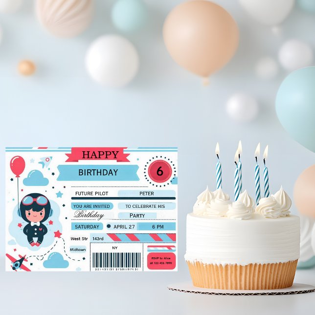 Future Pilot Airplane Boarding Pass Birthday Invitation (Creator Uploaded)