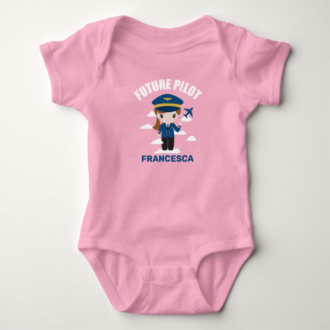 Future Pilot Girl Character Baby Bodysuit (Front)