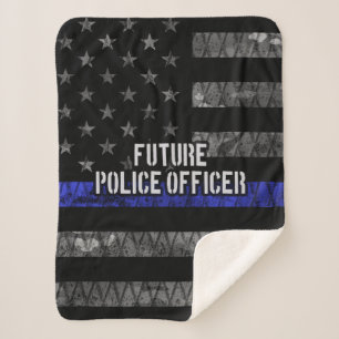 Future Police Officer Thin Blue Line Distressed Fl Sherpa Blanket