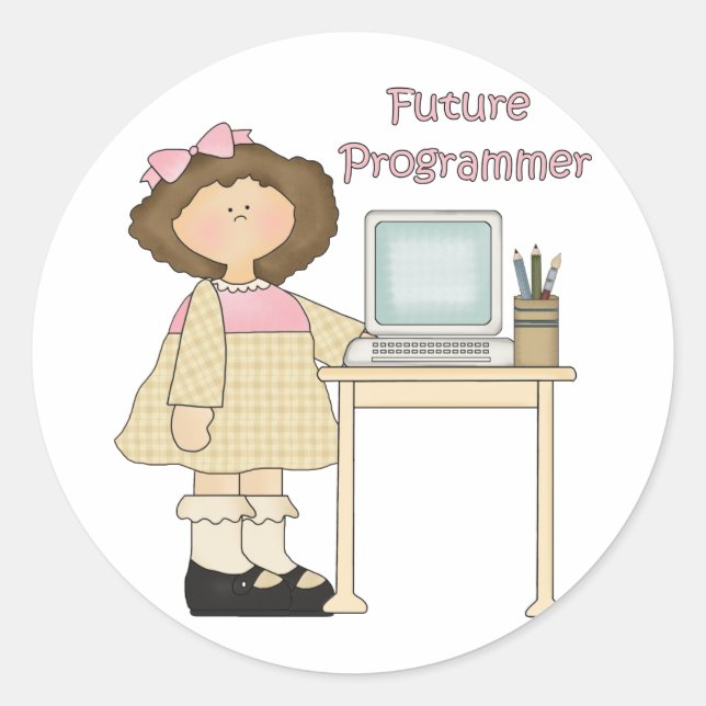 Future Programmer Girl Classic Round Sticker (Front)