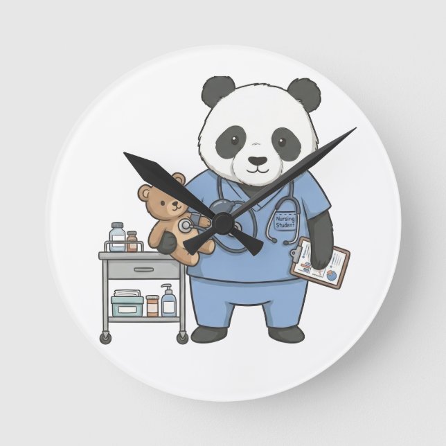 Future RN Panda: Adorable Medical Student  Round Clock (Front)