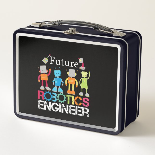 Future Robotics Engineer Robots Lover Costume Gift Metal Lunch Box (Front)