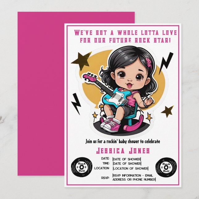 Future Rock Star Rock N Roll Lotta Love Baby Girl Invitation (Front/Back)