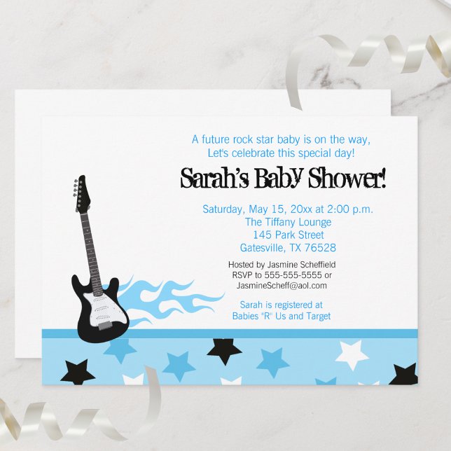Future Rocker Baby Shower Invitation (Blue) (Rock Star Baby Shower Invitation Blue)