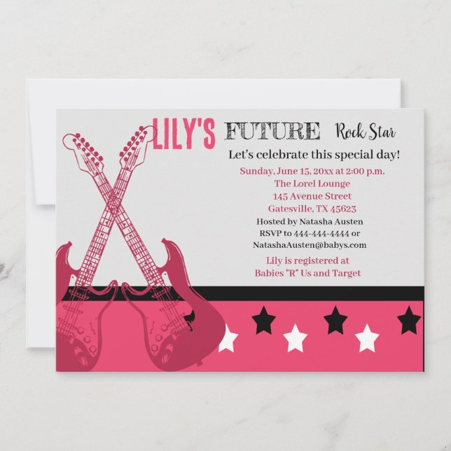 Future Rocker Baby Shower Pink Invitation (Front)