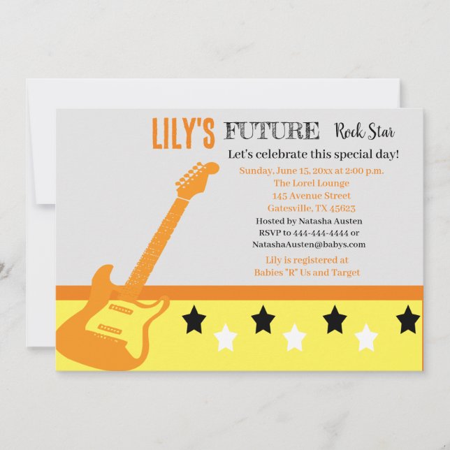 Future Rocker Baby Shower Yellow Invitation (Front)
