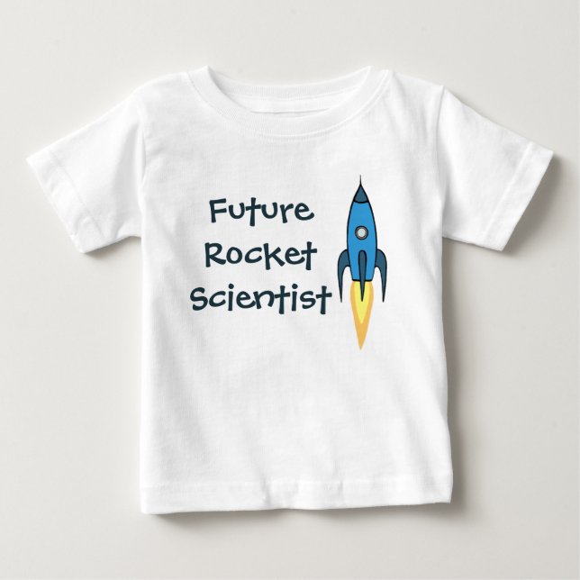 Future Rocket Scientist Blue Outer Space Boy Funny Baby T-Shirt (Front)
