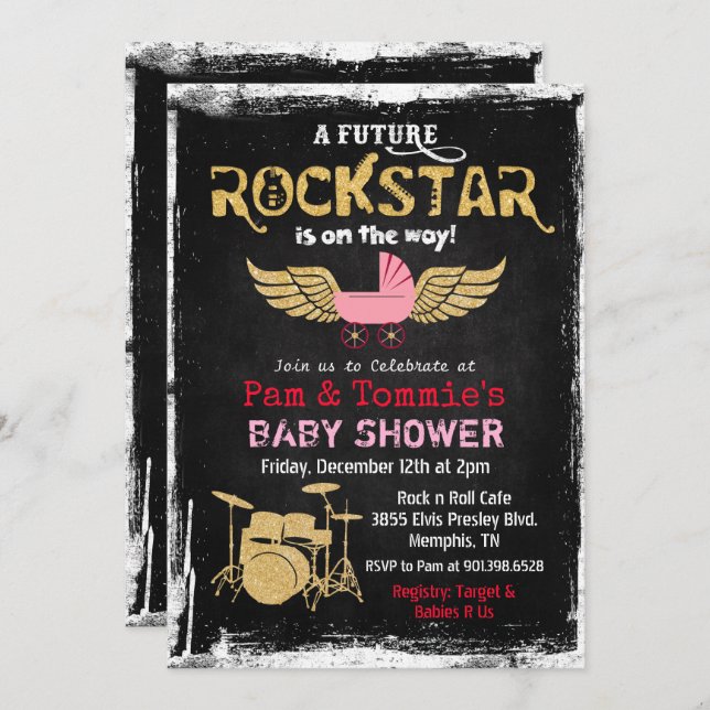 Future Rockstar Drum Set Baby Shower Invitation (Front/Back)