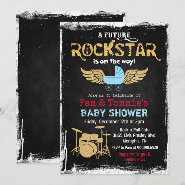 Future Rockstar Drum Set Baby Shower Invitation (Front/Back)