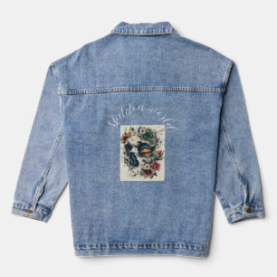 Future skeleton woman and floral flowers denim jacket