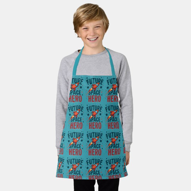 Future Space Hero Retro Rocket Ship Design Apron (Worn)