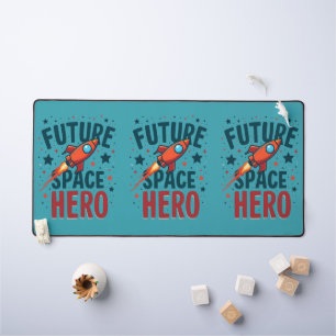 Future Space Hero Retro Rocket Ship Design Desk Mat