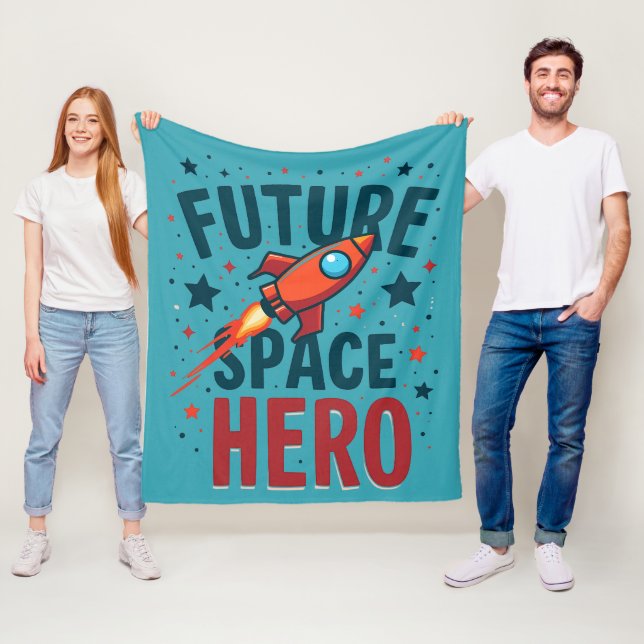 Future Space Hero Retro Rocket Ship Design Fleece Blanket (In Situ)