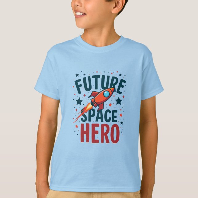 Future Space Hero Retro Rocket Ship Design T-Shirt (Front)