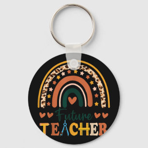 Future teacher rainbow leopard new grad student  key ring