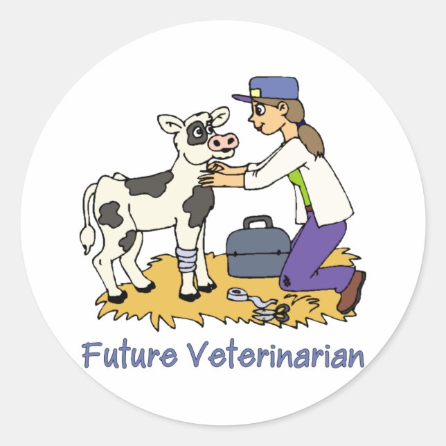 Future Vet - Girl with Cow Classic Round Sticker (Front)