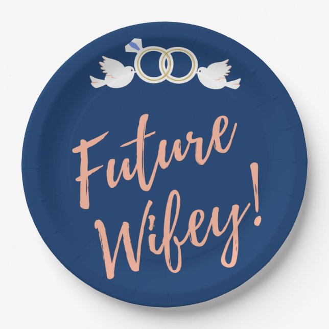 Future Wifey Love Birds in Deep Blue Paper Plate (Front)