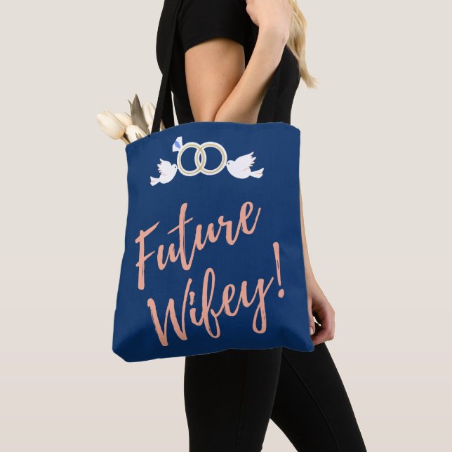 Future Wifey Love Birds in Deep Blue  Tote Bag (Close Up)