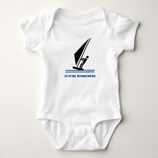 Future windsurfer black, blue windsurfing custom baby bodysuit (Front)