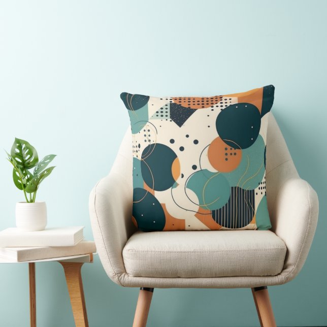 Futurist Abstract Navy Coral Teal Organic Forms Cushion (Chair)