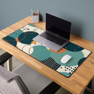 Futurist Abstract Navy Coral Teal Organic Forms Desk Mat