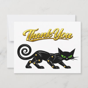 Futurist Atomic Steampunk Black Cat Thank You Card