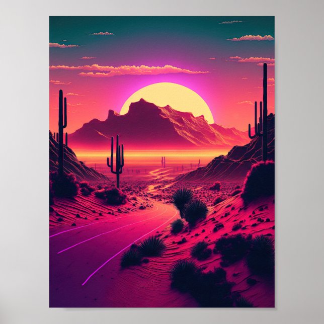 Futurist Horizons: A Synthwave Mountain Scene Poster (Front)
