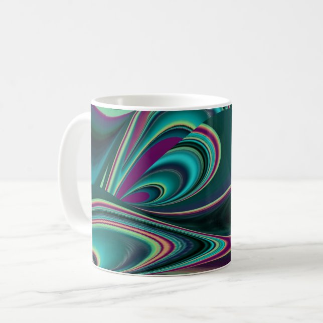 Futuristic Abstract 3D Metallic Rainbow Art Coffee Mug (Front Left)