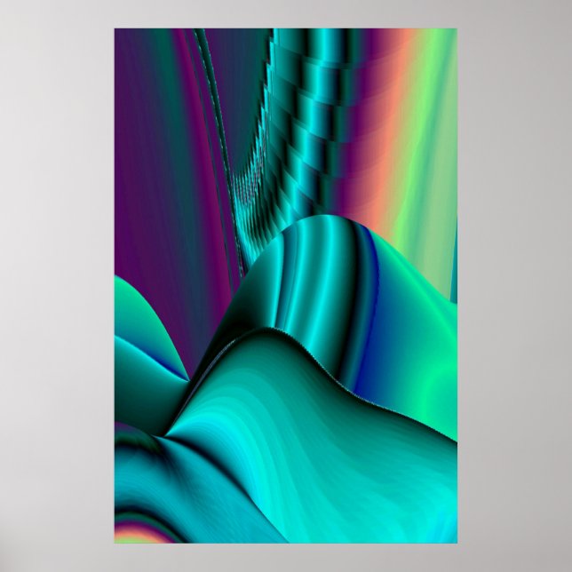 Futuristic Abstract 3D Metallic Rainbow Art Poster (Front)