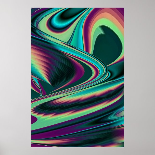 Futuristic Abstract 3D Metallic Rainbow Art Poster (Front)