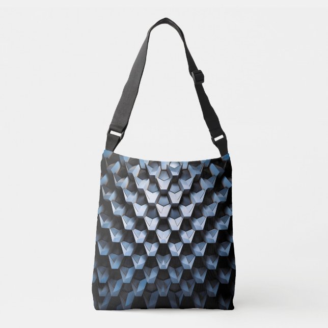 Futuristic Abstract Blue Geometric Metallic  Crossbody Bag (Front)