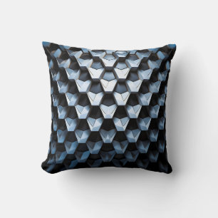 Futuristic Abstract Blue Geometric Metallic Cushion
